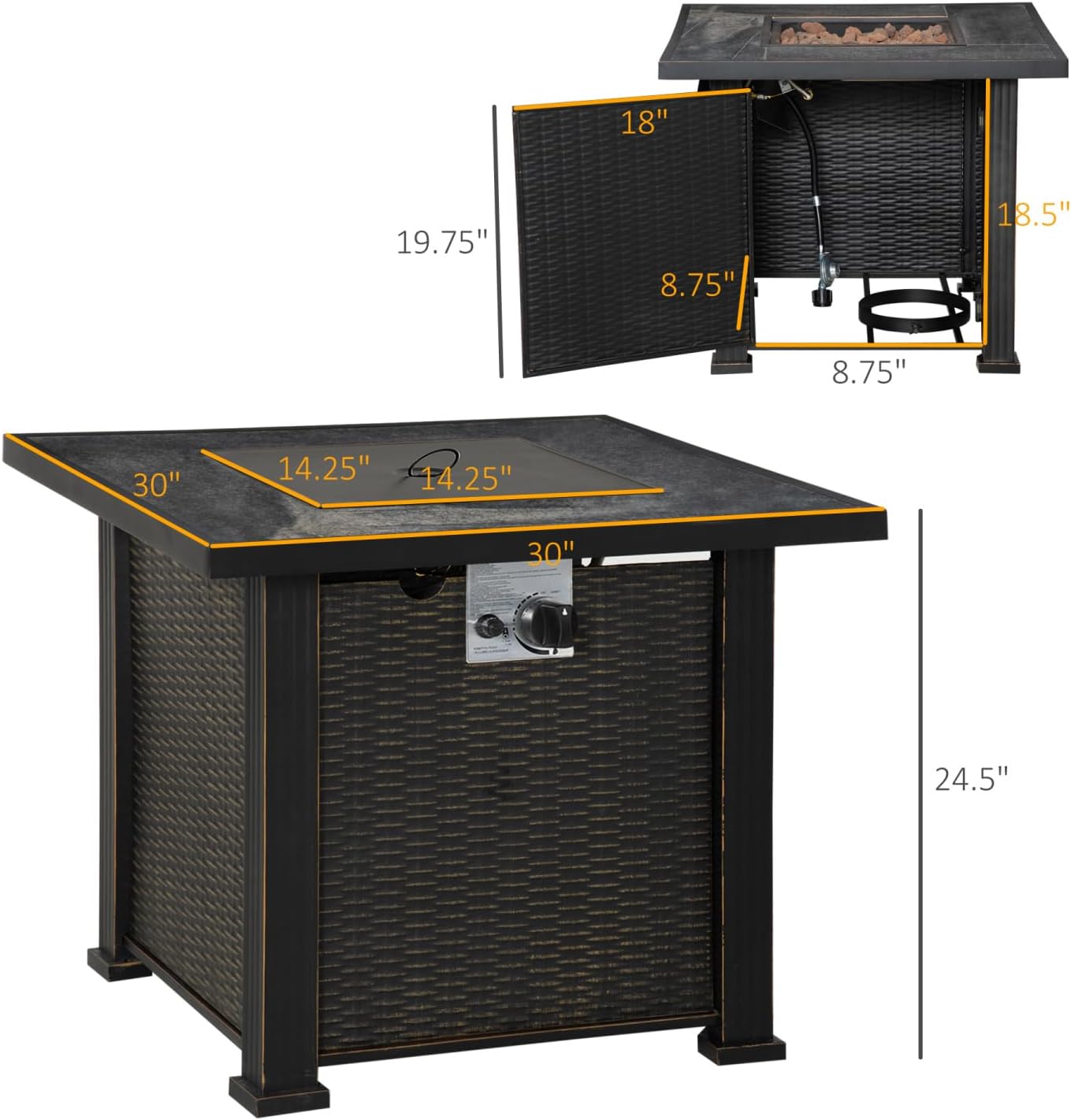 Outdoor Propane Gas Fire Pit Table - 2-in-1 Design with 50,000 BTU Burner, Steel Construction, Black Color