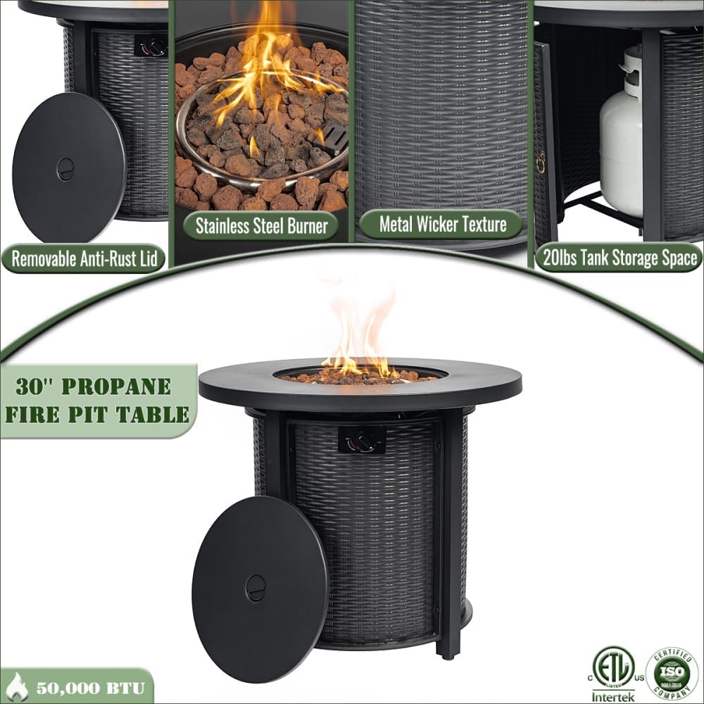Propane Gas Fire Pit Table – 50000 BTU, Steel Rust-Proof Body, Electronic Ignition, with Lava Rocks/Weatherproof Cover/Regulator, for Patio/Garden/Courtyard (Black) ﻿ (30