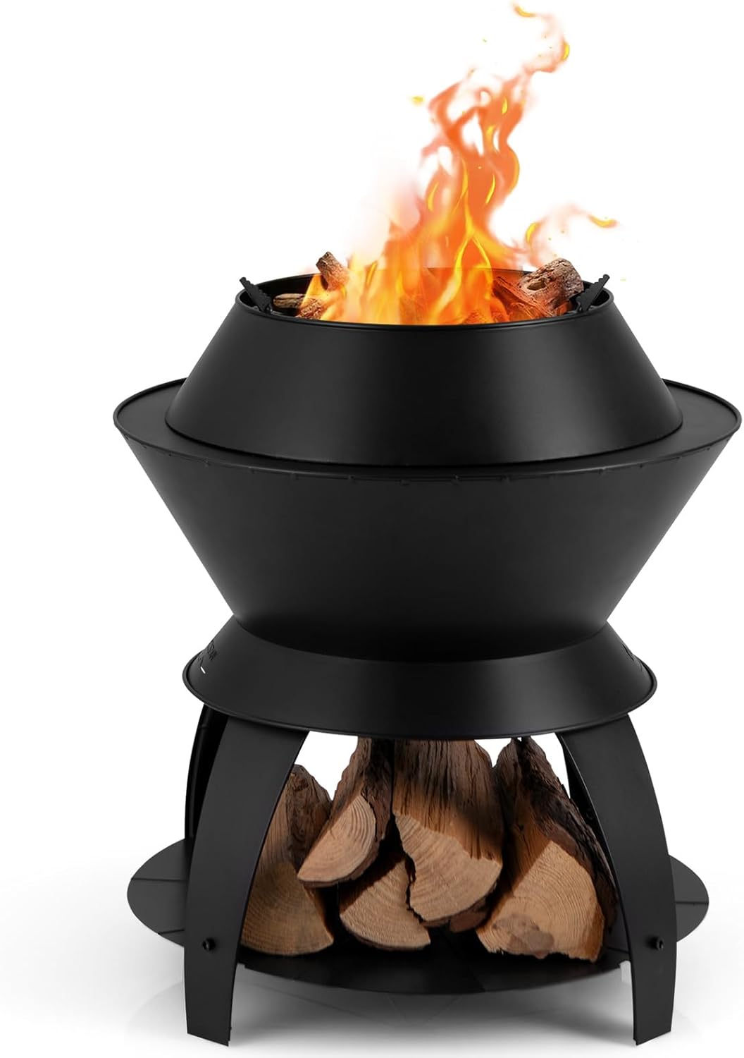 Tangkula Outdoor Fire Pit, 20 Inch Metal Fire Bowl with Pot Holder & Storage Shelf, Oxygen-Enriched Burning, 3-in-1 Wood Buring Firepit Fireplace for Patio, Camping, BBQ, Backyard