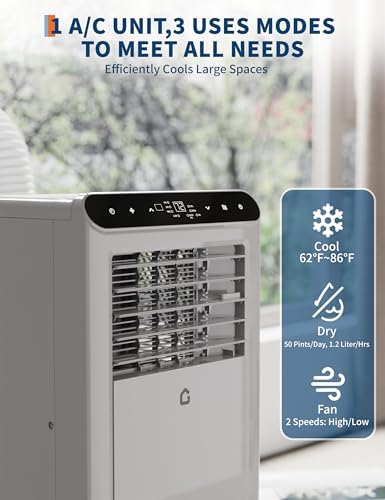 10000 BTU Portable Air Conditioners, 3-In-1 Portable AC Units for Rooms with Dehumidifier, Quiet Room Air Conditioner Cools Up to 450 Sq.Ft., Energy Efficient, Remote, 24Hrs Timer, Auto Swing, Grey
