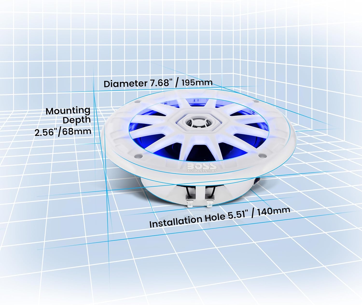 BOSS Audio Systems MRGB65 6.5 Inch Marine Boat Stereo Speakers - 200 Watts (per pair), Coaxial, 2 Way, Full Range, 4 Ohms, Multi-Color Illumination, Weatherproof, Sold in Pairs