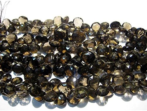 13 inch natural beads strand of 14x14mm-11x11mm faceted heart smoky quartz gemstone briolletes beads for DIY jewelry - necklace, bracelet, earring, ring.