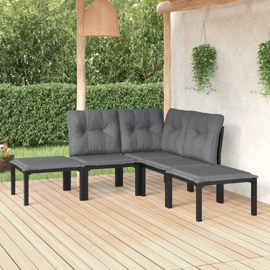 5 Piece Patio Lounge Set Black and Gray Poly Rattan,Elegant Patio Lounge Set with WeatherResistant Design for Outdoor Relaxation Patio Furniture, Outdoor Furniture Sets