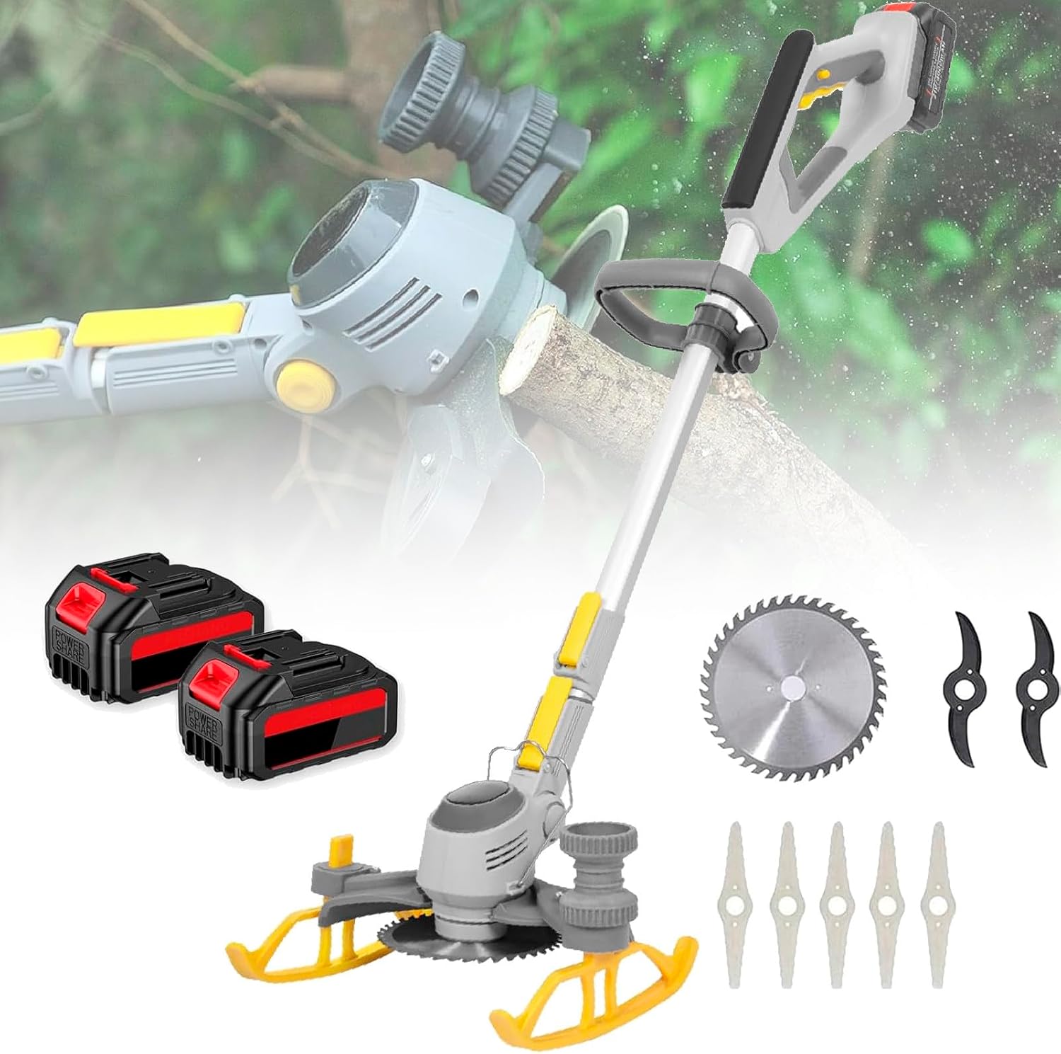 Cordless Electric Lawn Mower and Grass Trimmer, 3-in-1 Electric Mower, Garden Pruner Tools, with Auxiliary Wheels, for Yard Lawns Garden