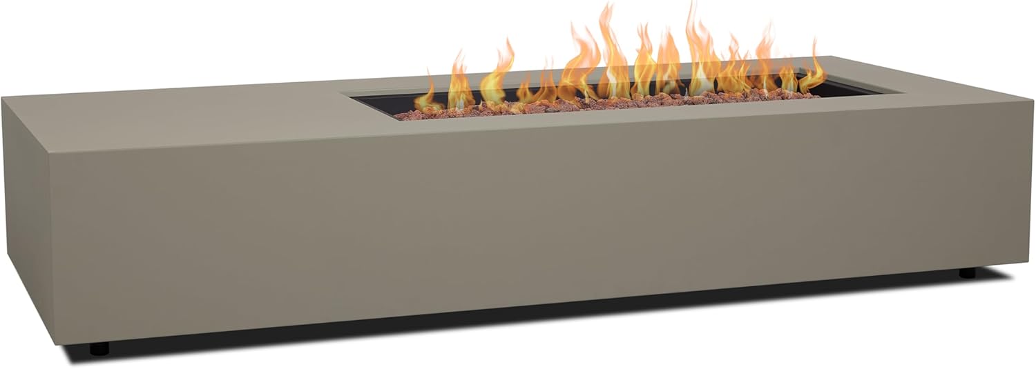 Real Flame Aegean 72in Rectangle Propane or Natural Gas Fire Pit Table, 65,000 BTU, Powder-Coated Steel, Push-Button Ignition, CSA Certified, Stainless Steel Burner with Lid (Mist Gray)