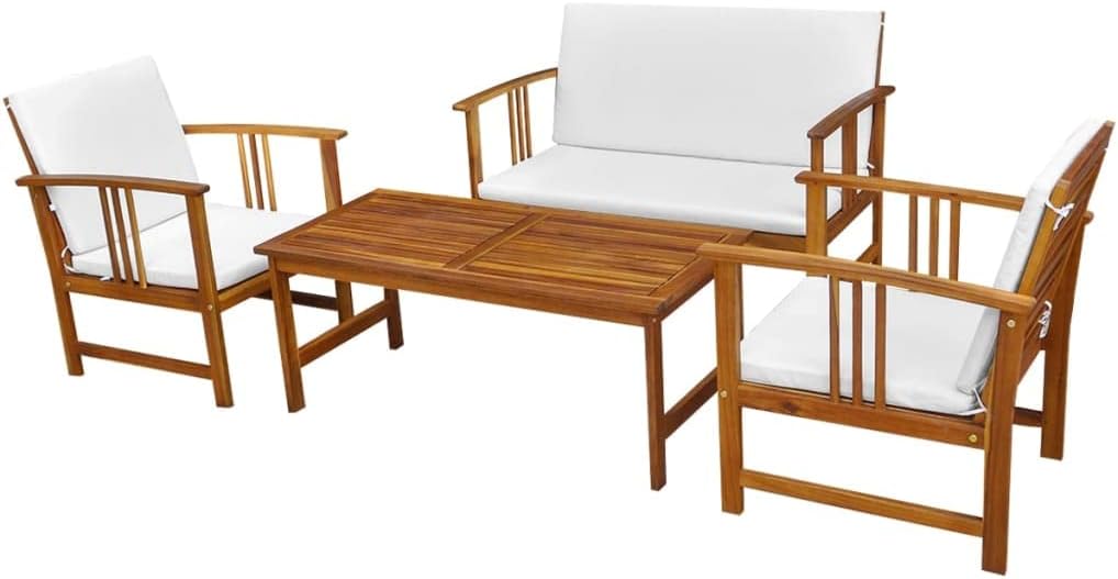 4 Piece Patio Lounge Set with Cushions Solid Acacia Wood,Acacia Wood Garden Furniture Set Comfortable and Durable for Patio, Terrace, and Garden Outdoor Furniture Sets, Patio Furniture