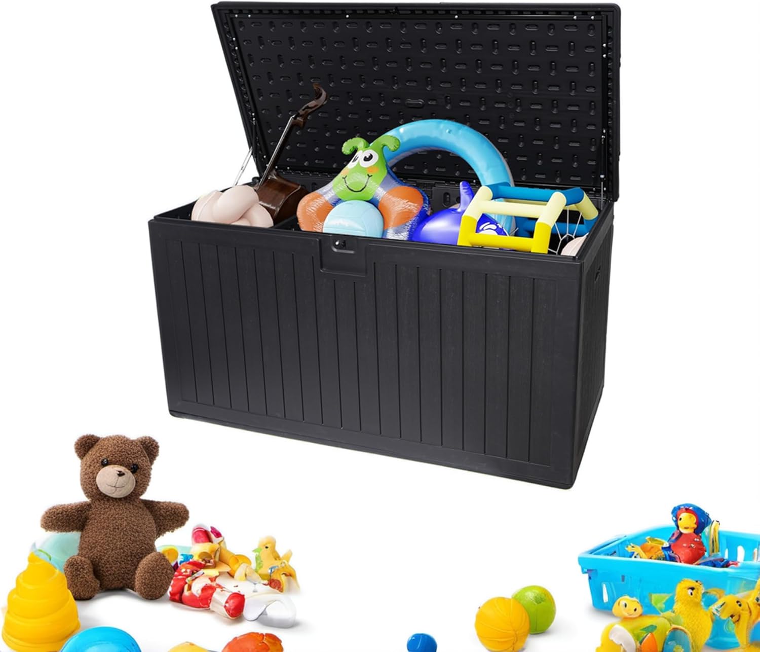 Outdoor Storage Box, 230 Gallon Deck Box Indoor and Outdoor Use, Resin Waterproof Lockable UV Resistant Extra Large Patio Storage Box for Patio Furniture Cushions, Gardening Tools, Pool Accessories