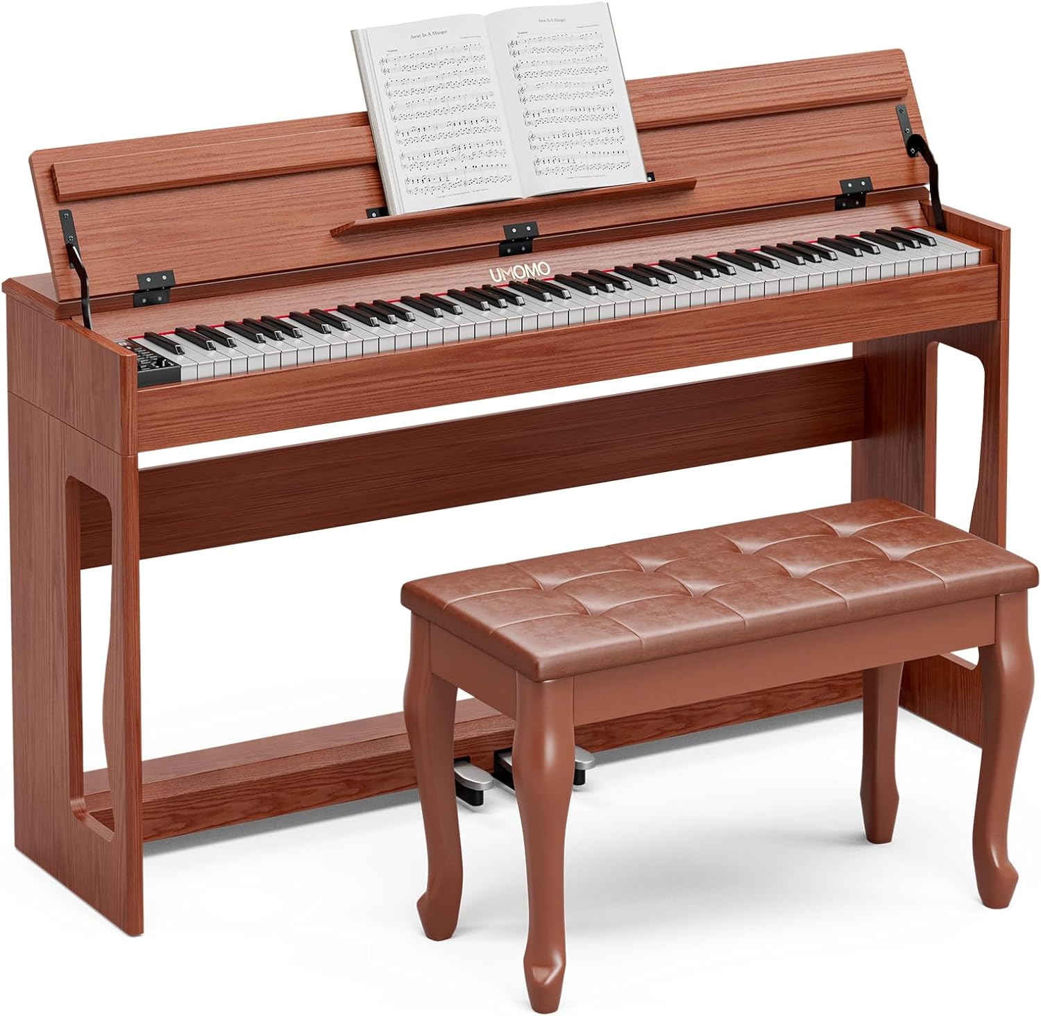 UMOMO 88 Weighted Key Digital Piano with Duet Piano Bench, Beginner Keyboard Piano Full Size Heavy Hammer Weighted Action Electric Piano Keyboard with USB MIDI, Brown