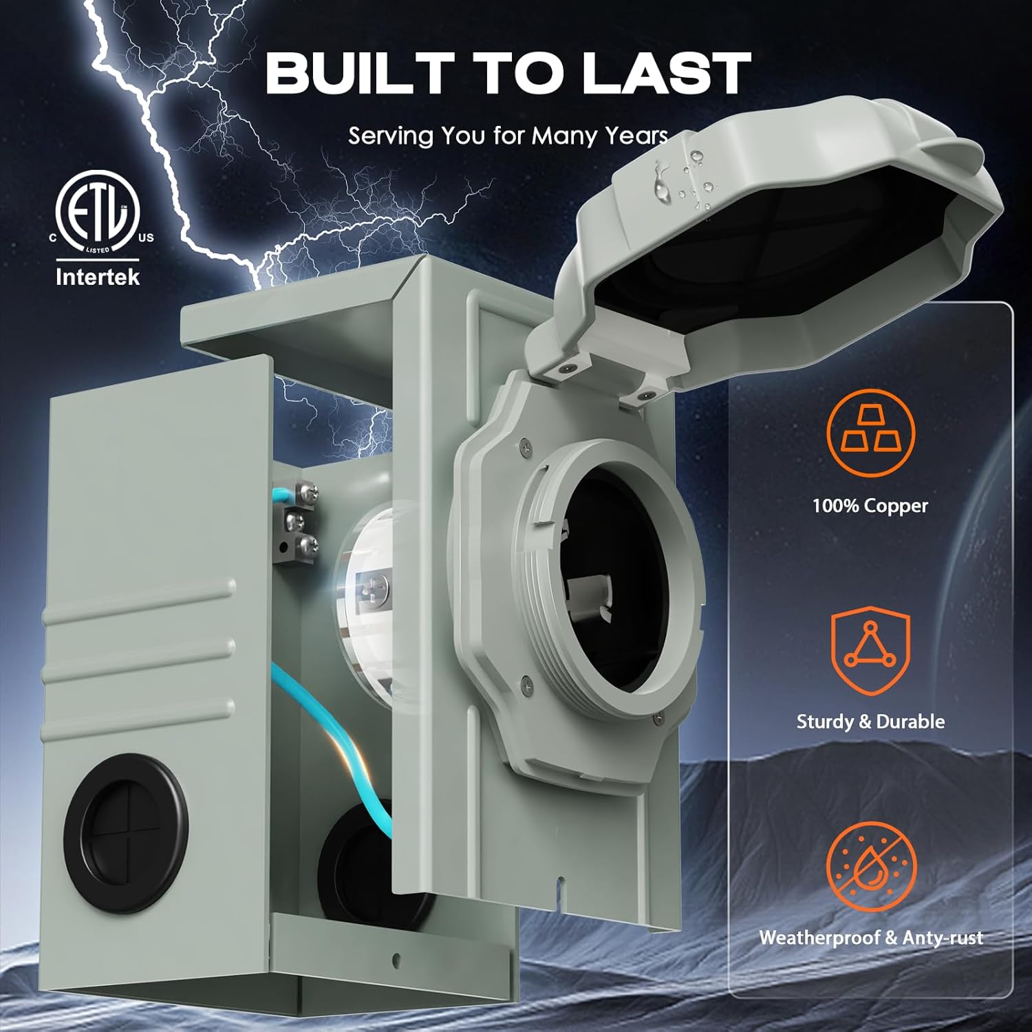 50 Amp Generator Cord and Pre-Drilled Power Inlet Box, 15FT Heavy Duty NEMA 14-50P to SS2-50R Extension Cord Twist Locking with Inlet Box, 125/250V, 12500W, ETL Listed for Outdoor Emergency Kit