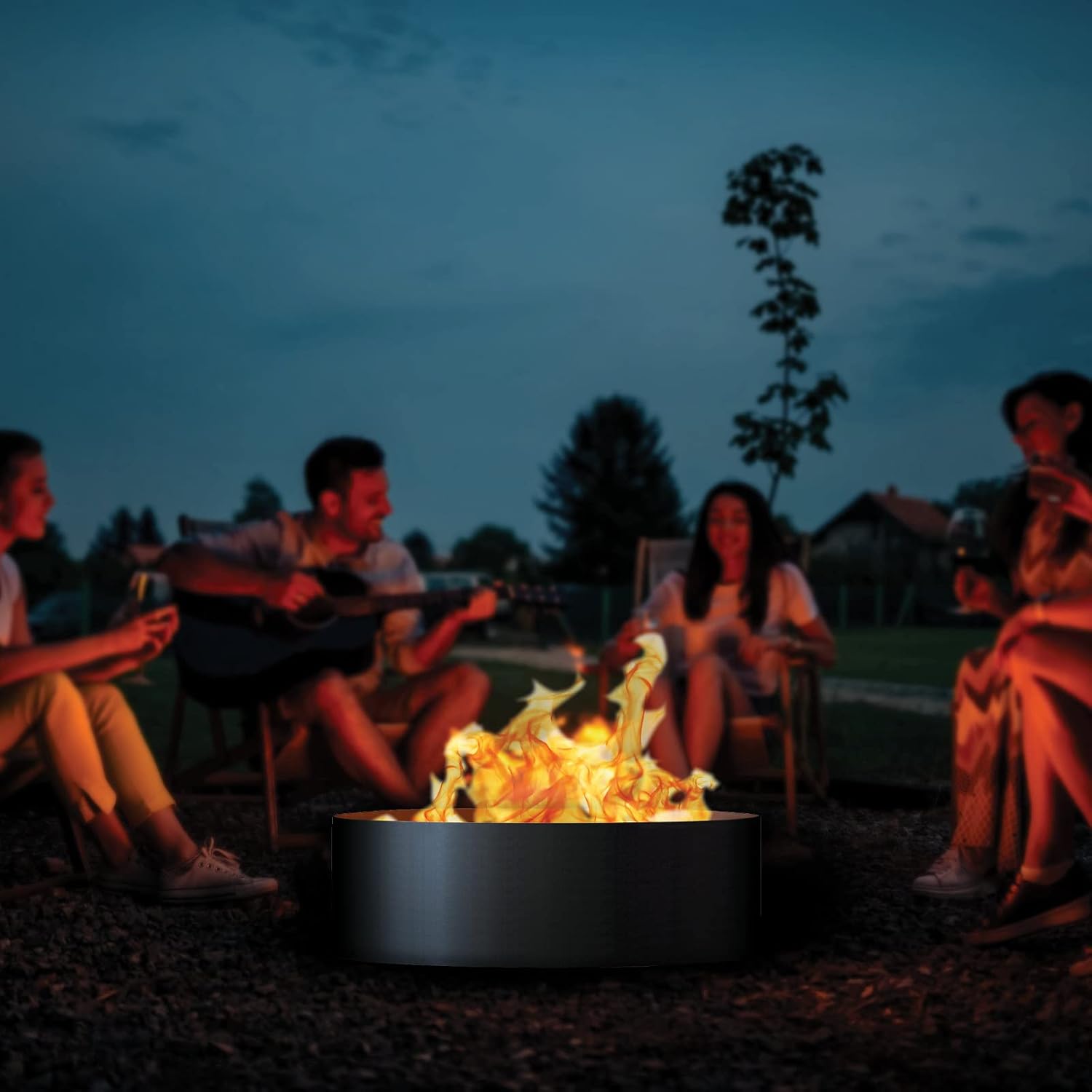 PD Metals SD1330-FP Solid Multi-Piece 3 pc Unpainted 12 in. Tall 30 in. Diameter Outdoor Fire Ring with Fire Poker - 30 x 30 x 12 in. - Rustic Black Color