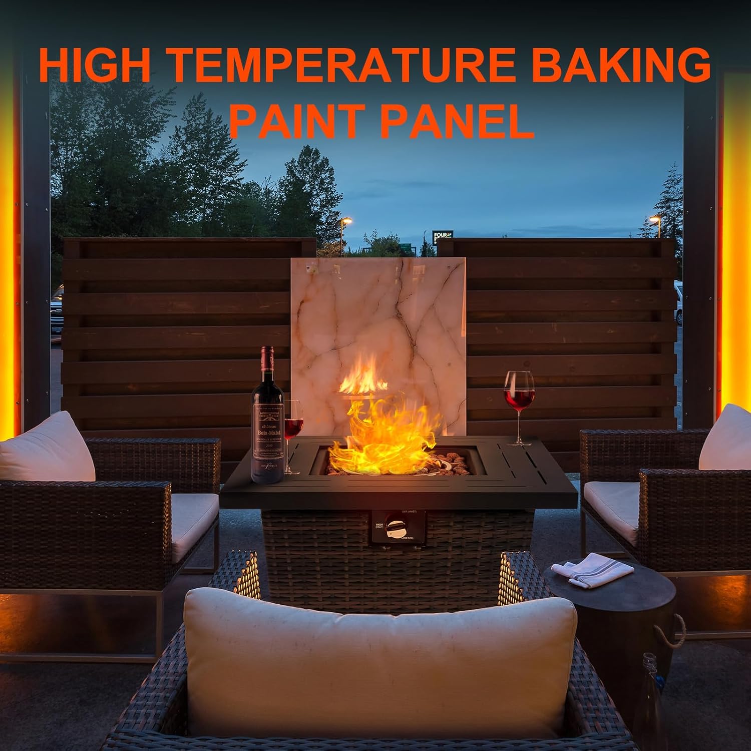 28inch Wicker Square Fire Pit Table, 40,000 BTU Outdoor Wicker Patio Propane Firepit Steel Tabletop, Brown