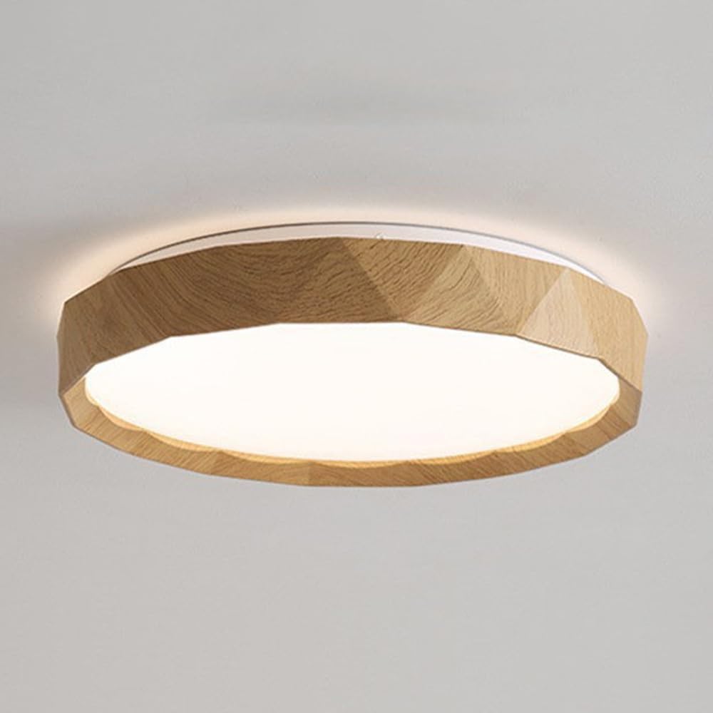 Round Farmhouse Ceiling Light Fixture, Modern Led Ceiling Light Vintage Lighting Fixture for Living Room Bedroom, Wood Grain Finish Semi Flush Mount Ceiling Light