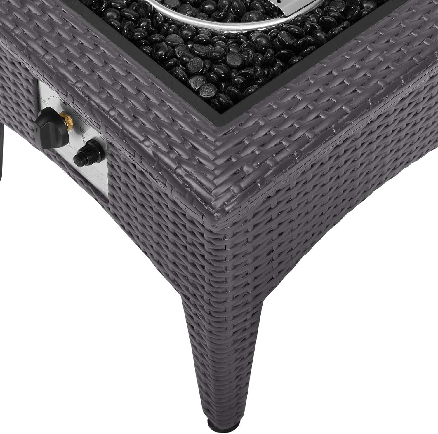 Modway Vivacity Wicker Rattan Square Propane Gas Fire Pit Table