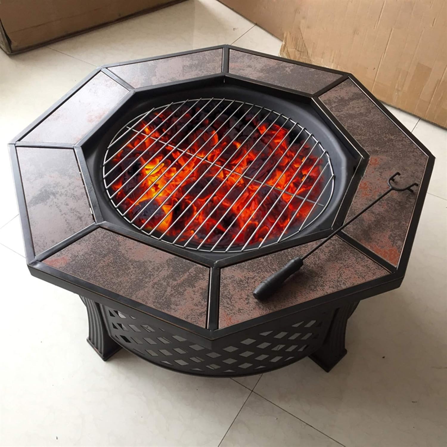 Outdoor Fire Pit Garden Wood Burning Fire Pit Bowl Barbecue Table, Backyard Patio Patio Lawn Garden Fire Pit Cooking Grate