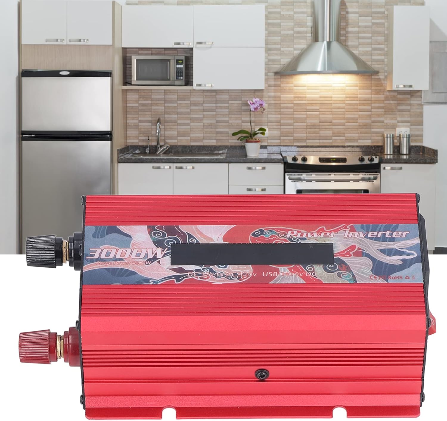 Smart Power Inverters, 3000w, DC 12V to AC 110V Smart Power Convertor, Pure Sine Inverter for Refrigerator, Solar & Wind Power(Red)