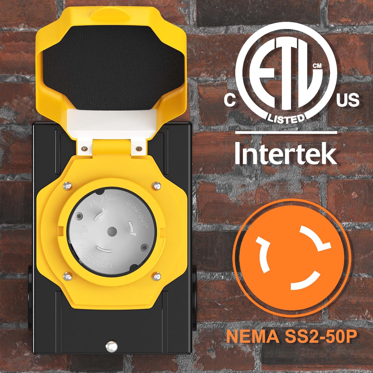 CircleCord 50 Amp Generator Inlet Box with Pre-Drilled 4 Big Wiring Holes, NEMA SS2-50P Power Inlet Box, 125/250 Volt, 12500 Watts with LED Power Indicator for Ourdoor Use, ETL Listed