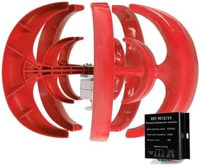 2000W 12V/24V Wind Turbine Generator Kit - 5-Blade Red Lantern, 3-Phase AC for Efficient Power Generation & Solar Panel Integration, Perfect for Off-Grid Energy Solutions