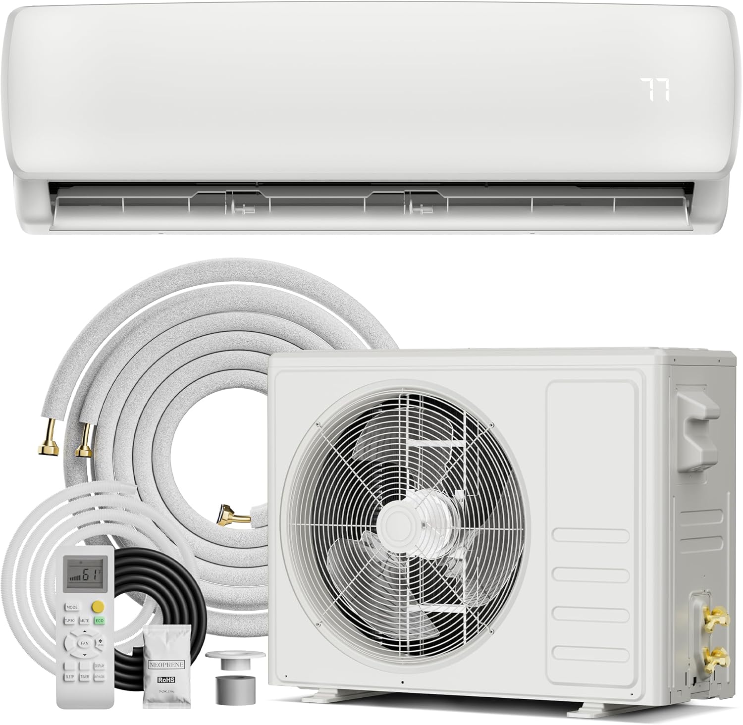 12000 BTU Mini Split AC/Heating System,19 SEER2 208/230V Energy Efficient Ductless Inverter System,Cools Up to 750 Sq.Ft with Pre-Charged Condenser,Heat Pump & Installation Kits