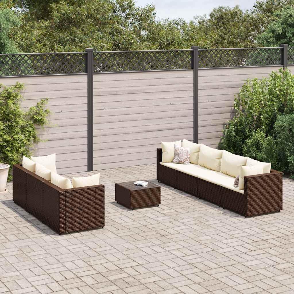 Patio Set 8 Piece Patio Lounge Set with Cushions Brown Poly Rattan