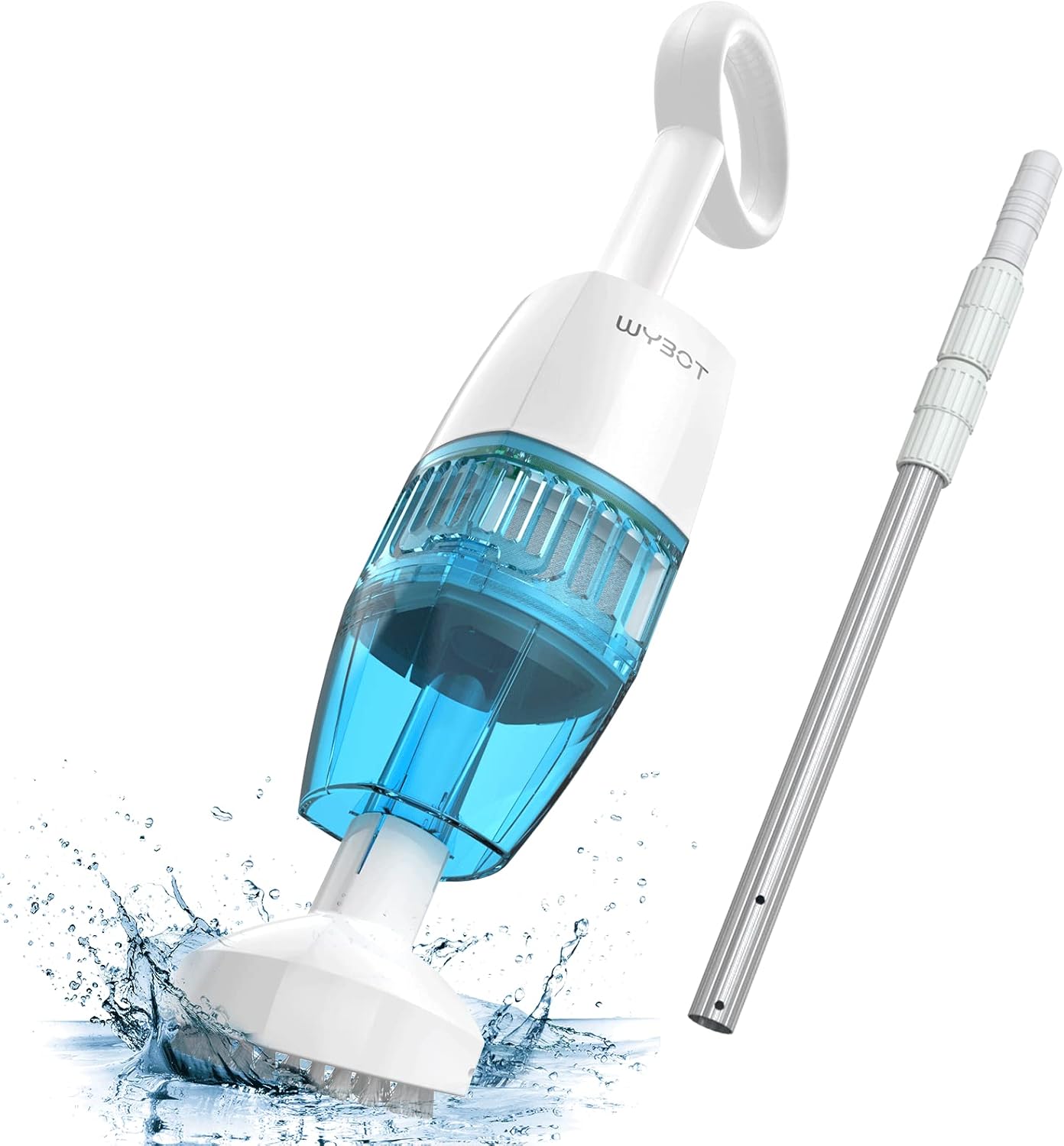 WYBOT 2024 New Cordless Handheld Pool Vacuum with Telescopic Pole, 60 Mins Runtime, Rechargeable Pool Cleaner, Deep Cleaning for Spa/Hot Tub/Small Pools - White