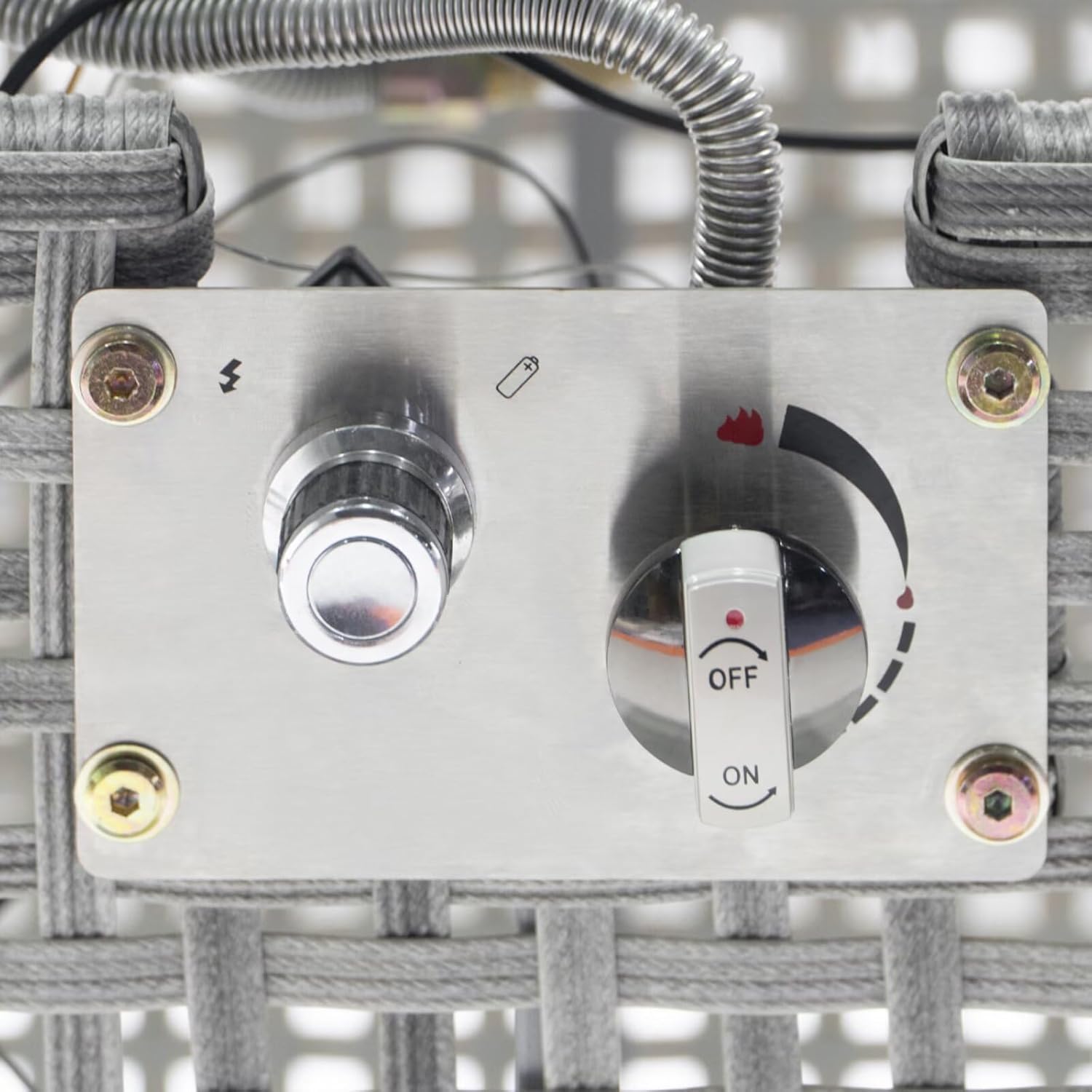 Propane Gas Fire Pit Table, Outdoor Fire Pits & Fireplaces, 60000 BTU Rectangular Open Weave Wicker Fire Pit with Glass Wind Cover for Outside Patio Deck Garden Backyard, Grey