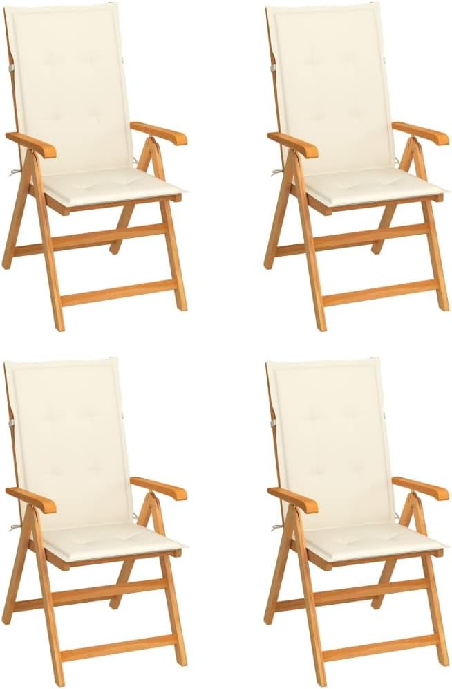 Patio Chairs 4 pcs with Cream Cushions Solid Teak Wood Outdoor Furniture, Outdoor Chairs
