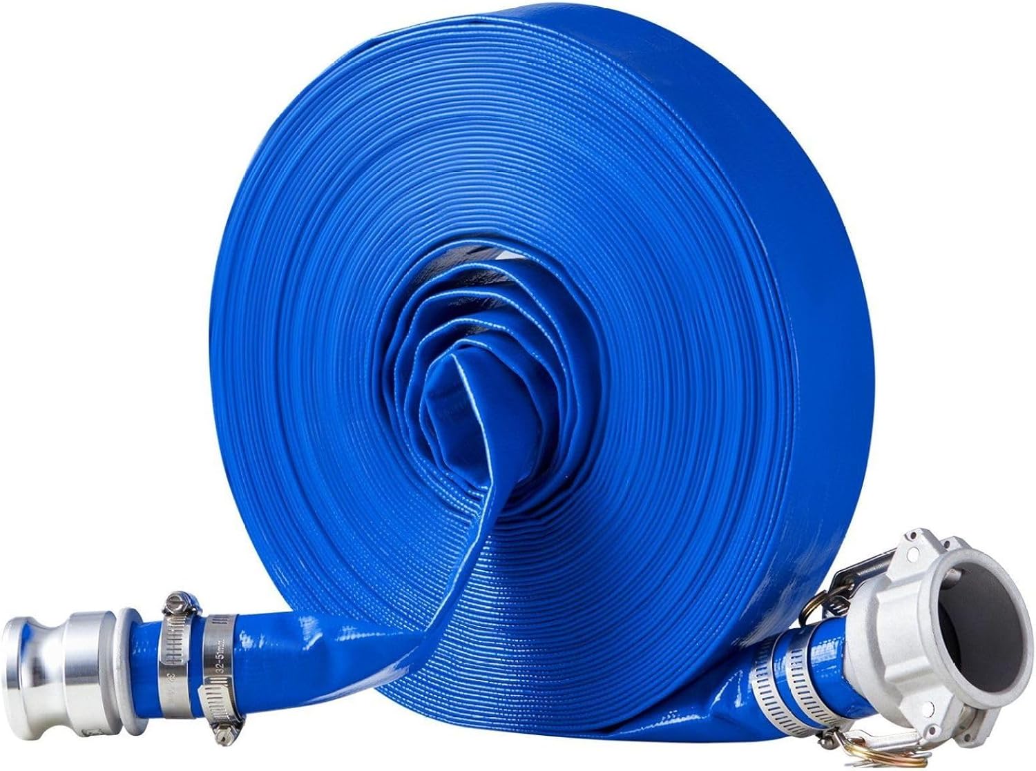 Backwash Hose 1.5 inch x 100 ft - Blue PVC Water Discharge Hose with Fittings - Heavy Duty Pool Filter Backwash Hose for Construction, Irrigation, and Drainage