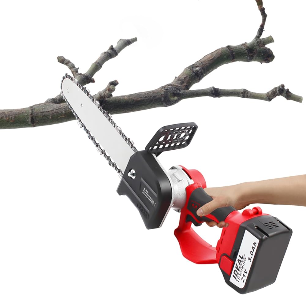 Cordless Electric Chainsaw, 10Inch Portable Small Chain Saw with Auto Oiler, Battery Powered Handheld Chain Saw with 2 Batteries for Household Garden Cutting Wood/Trees Trimming Woodworking