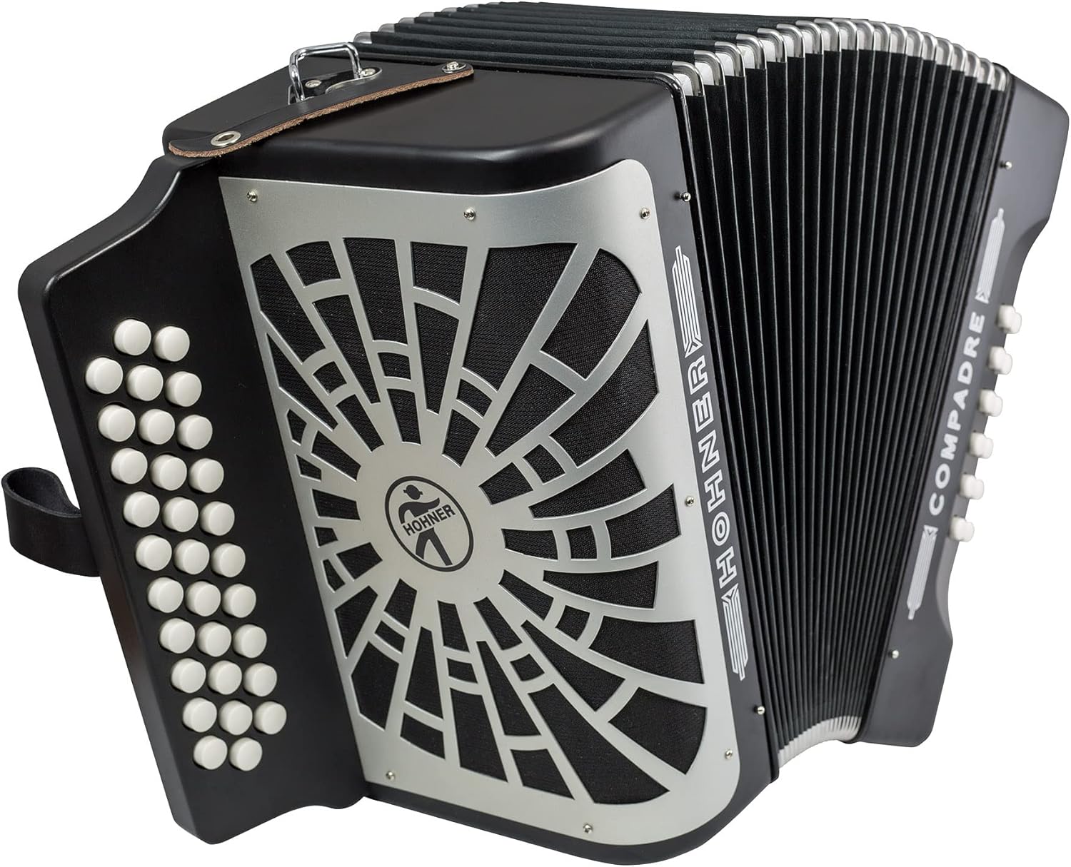 Hohner Compadre FBbEb 3-Row Diatonic Accordion - Black Bundle with Gig Bag, Hard Case, Adjustable Straps, and Austin Bazaar Polishing Cloth