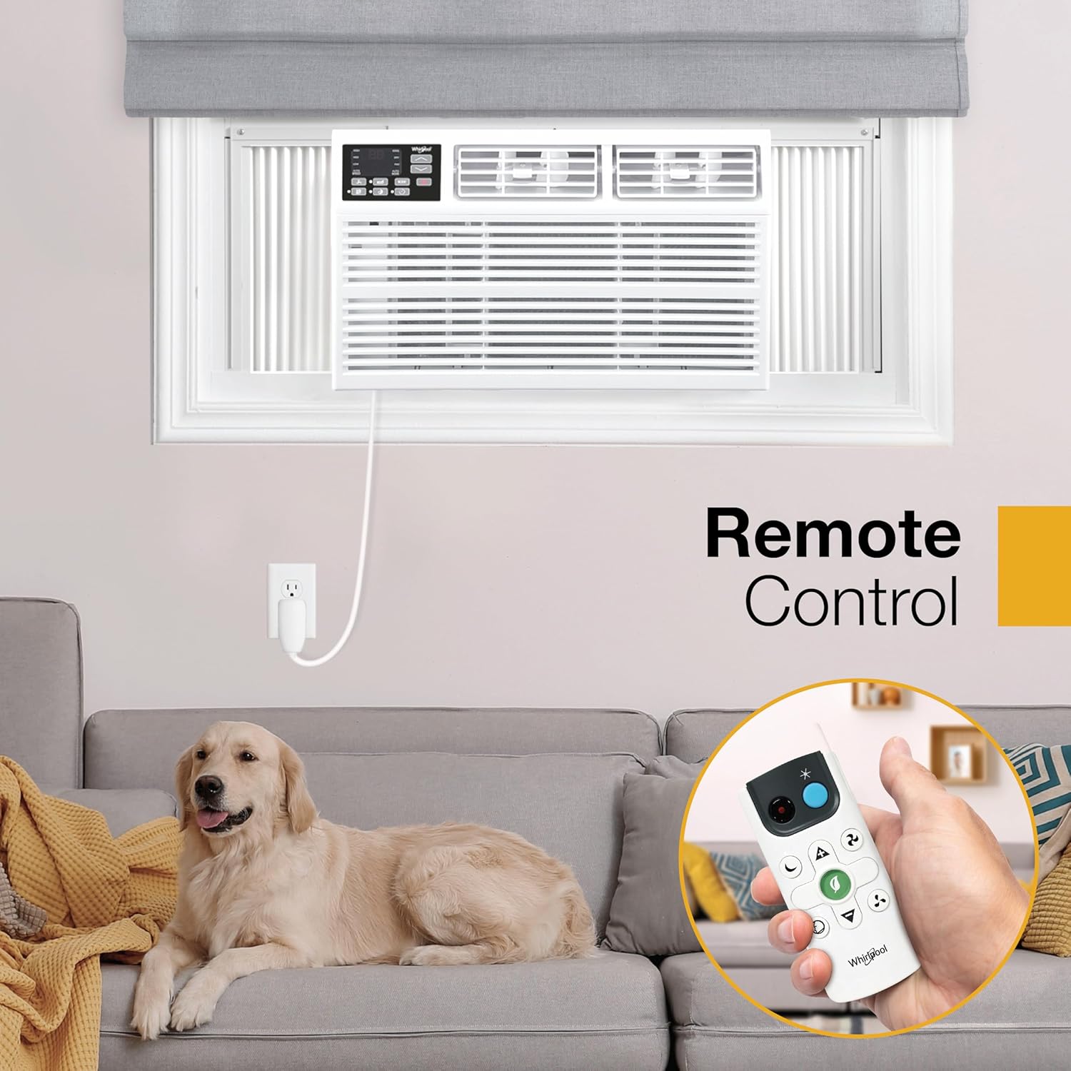 Whirlpool 12,000 BTU 115V Window-Mounted Air Conditioner with Remote Control, Window AC for Rooms up to 550 Sq.Ft, LCD Display, Auto-Restart, 24H Timer, White