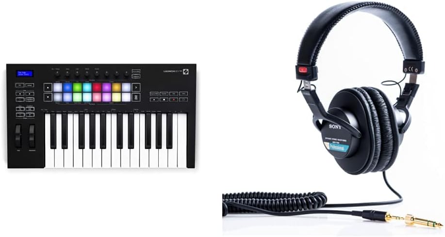 Novation Launchkey 25 [MK3] MIDI Keyboard Controller + Sony MDR7506 Professional Large Diaphragm Headphone Bundle