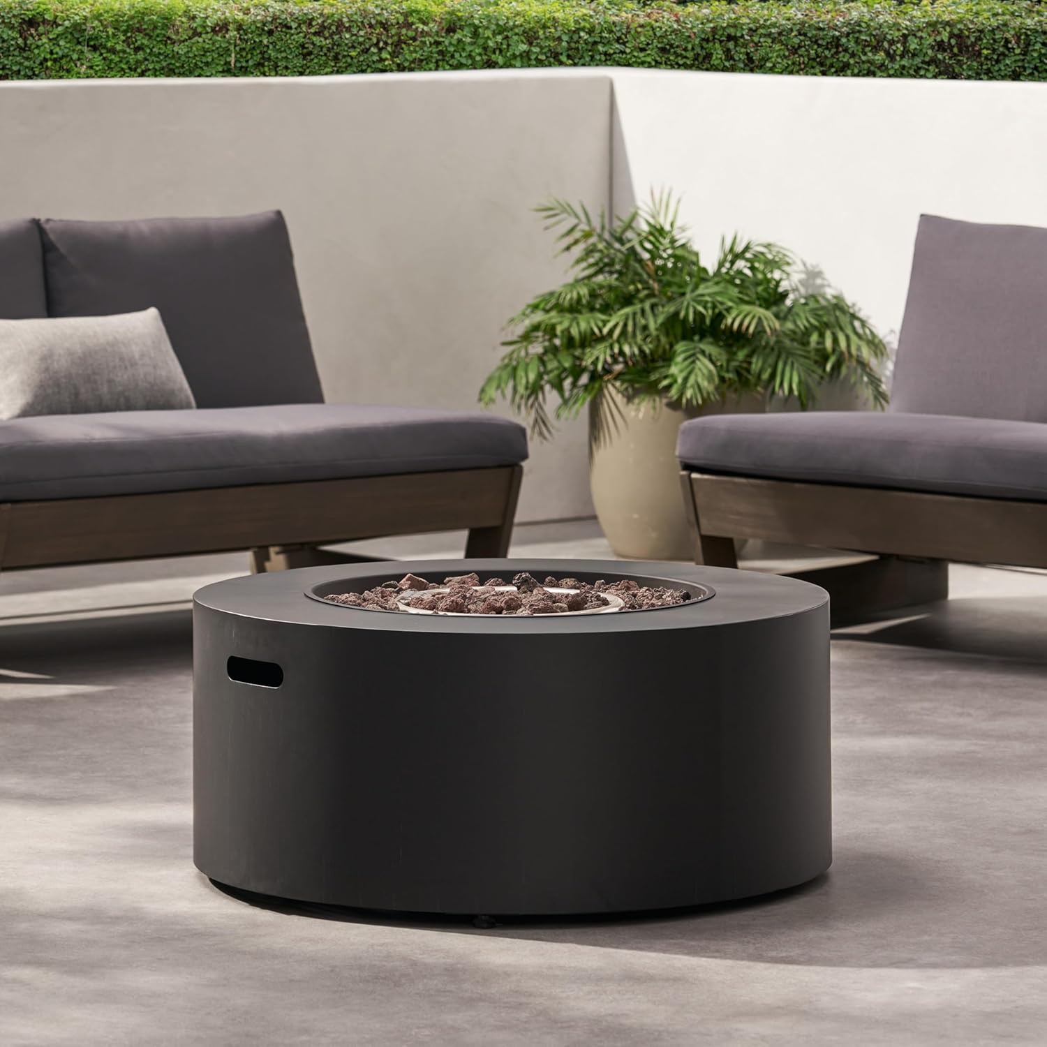 32 Inches Dark Grey Round Propane Fire Pit – 40,000 Btu Outdoor Patio Heater with Lava Rocks, No Tank Cover Included – Backyard Deck (1 Doors)