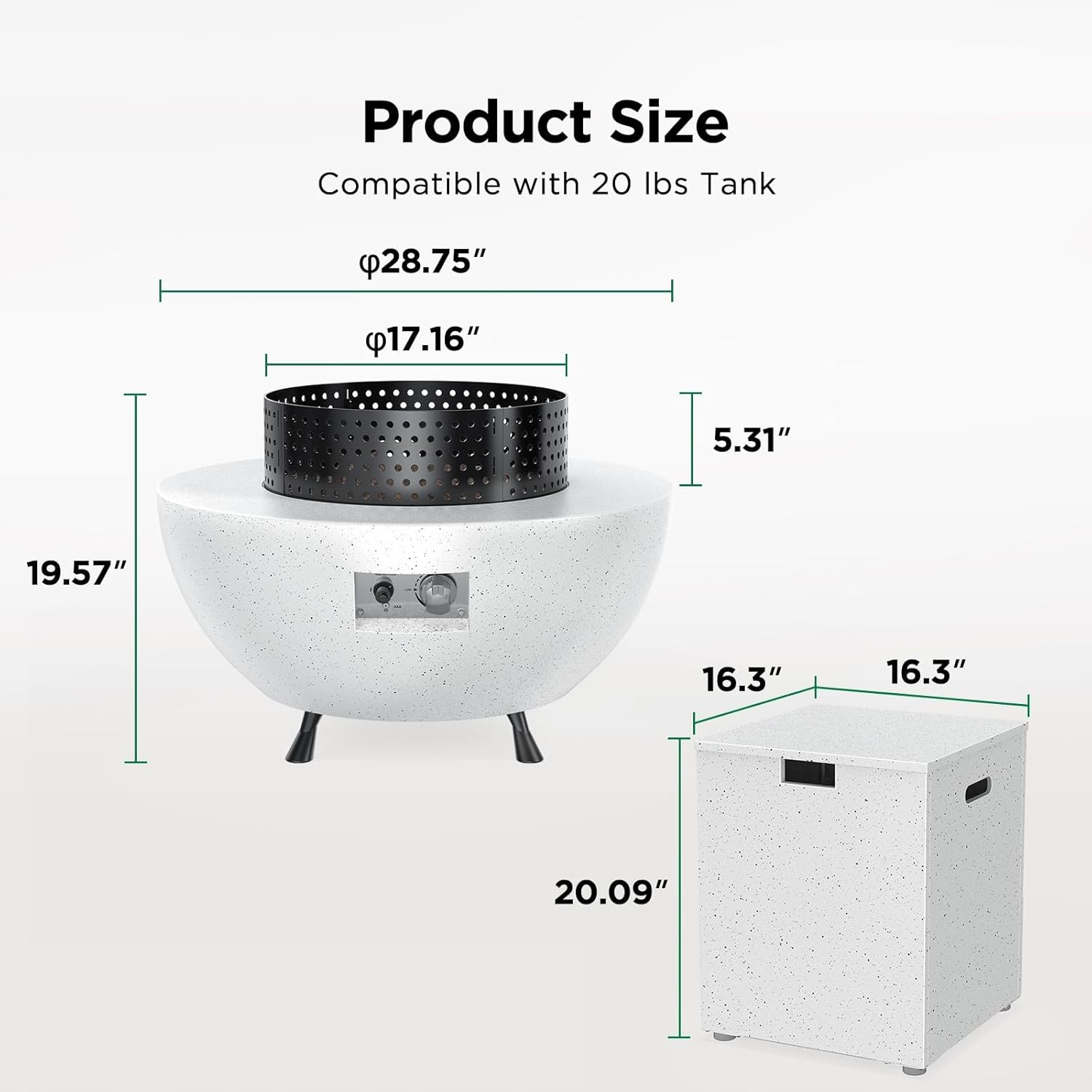 Ciays 29″ Propane Fire Pit Table with Windproof Guard, 50000 BTU Fire Pit Table, CSA-Certified, Outdoor fire Table with Durable Terrazzo Coating/Lava Rocks/4 Stable Adjustable Legs, Garden, White