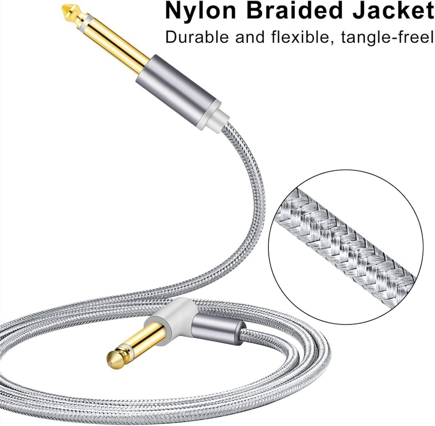 Guitar Cable 6.5mm Output Cable Nylon Braided for Electric Guitar Mixer Amplifier Cable Guitar Interface Audio Cable (Color : Gray, Size : 7.5m)