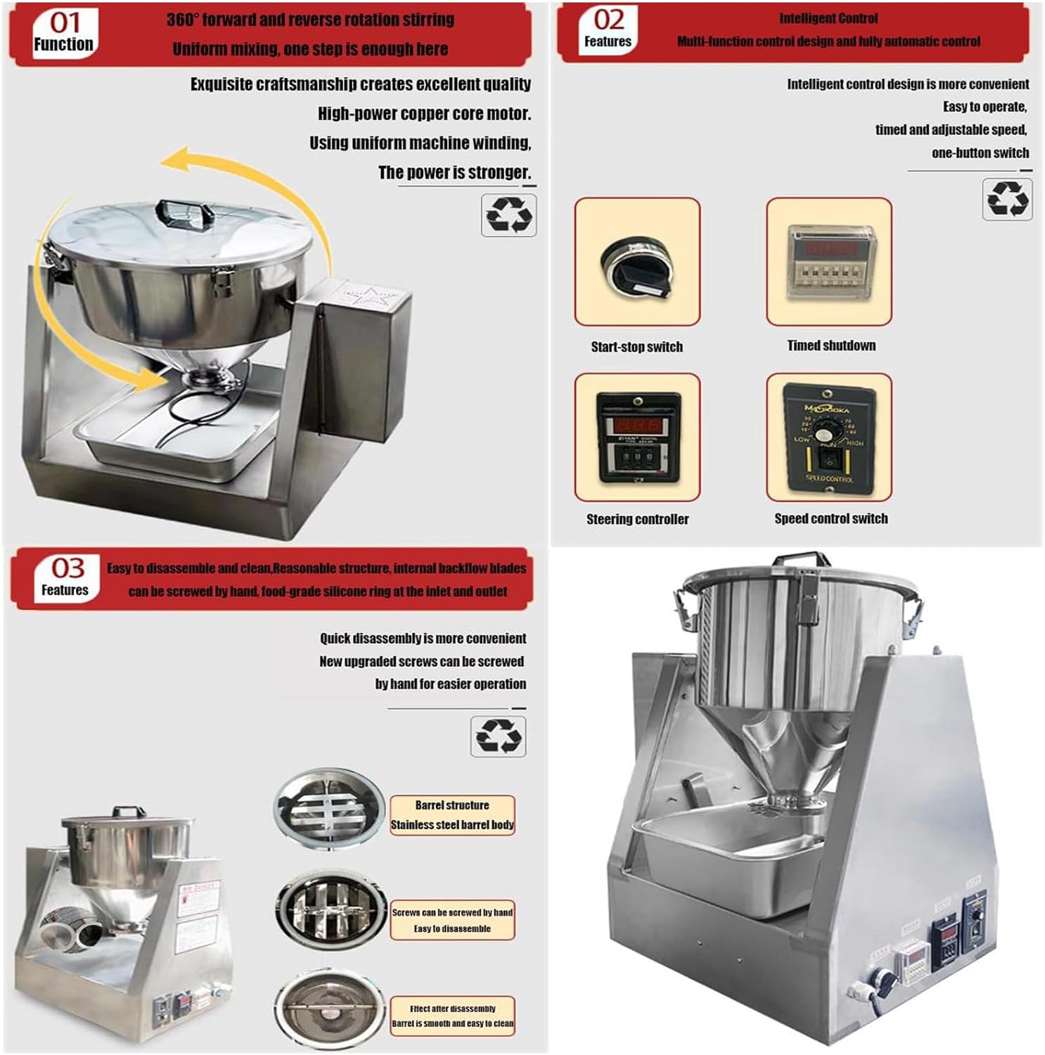 Electric Dry Powder Mixer, 5L/10L/20L Granual Mixing Machine, Laboratory Stainless Steel Dry Powder Drum Mixer, Feed Blender Machine, for Medicine Powders/Nuts/Cereals 20L (20L)