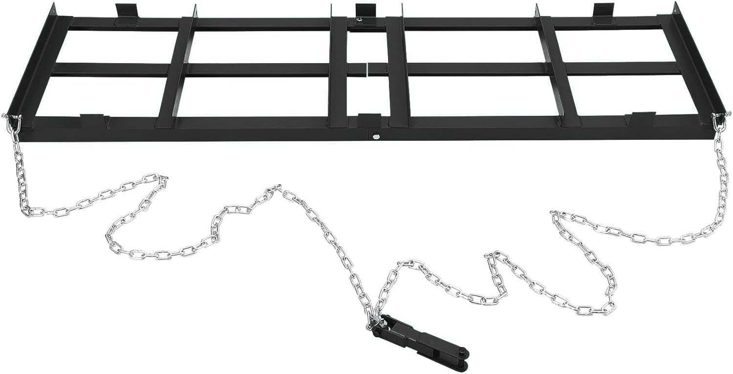 Drag Harrow, 4 Ft Heavy Duty Tow Behind Drag Harrow with Adjustable Bars & 72 in Chain, Driveway Grader Landscape Rake for ATV, UTV, Tractor, Mower Tow Behind Yard Lawn Leveling Tool