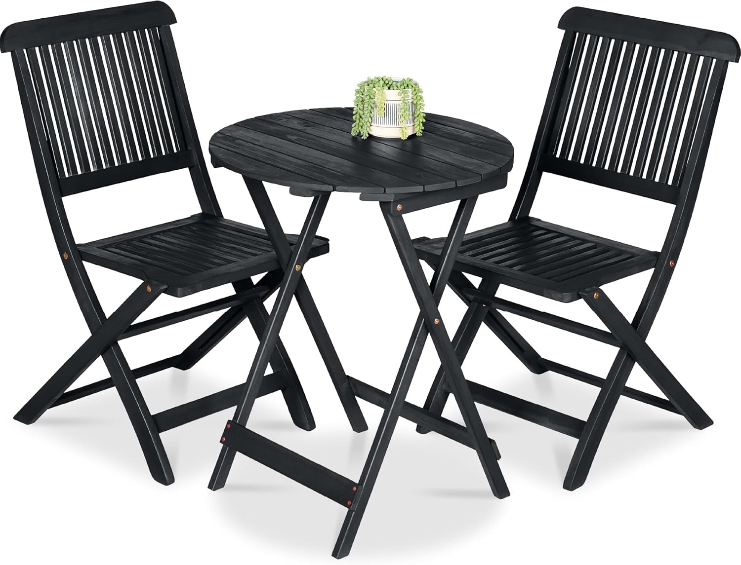 Best Choice Products 3-Piece Acacia Wood Bistro Set, Folding Patio Furniture for Backyard, Balcony, Deck w/ 2 Chairs, Round Coffee Table, Teak Finish - Charcoal