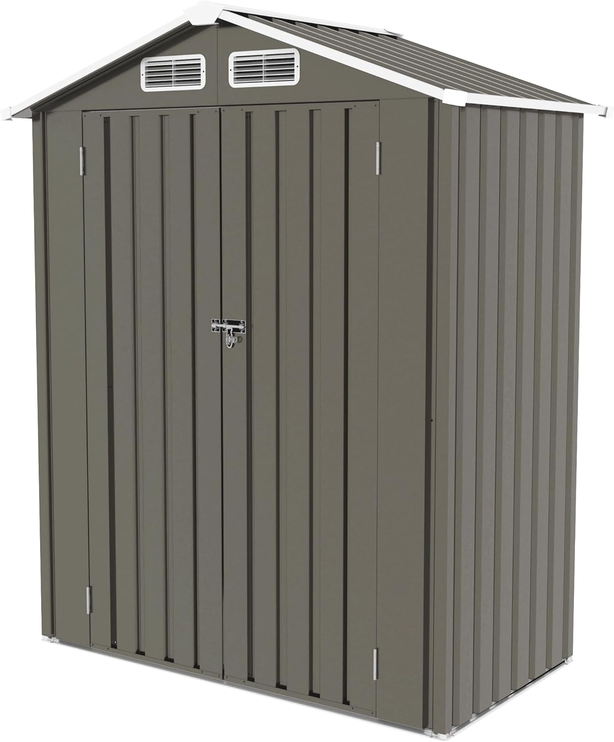 5X3 FT Metal Outdoor Storage Shed with Lockable Door, Compact Tool Shed for Garden, Backyard, Patio Use, Durable Galvanized Steel Structure for Tools, Bikes, Easy Assembly Gray Peaked Roof