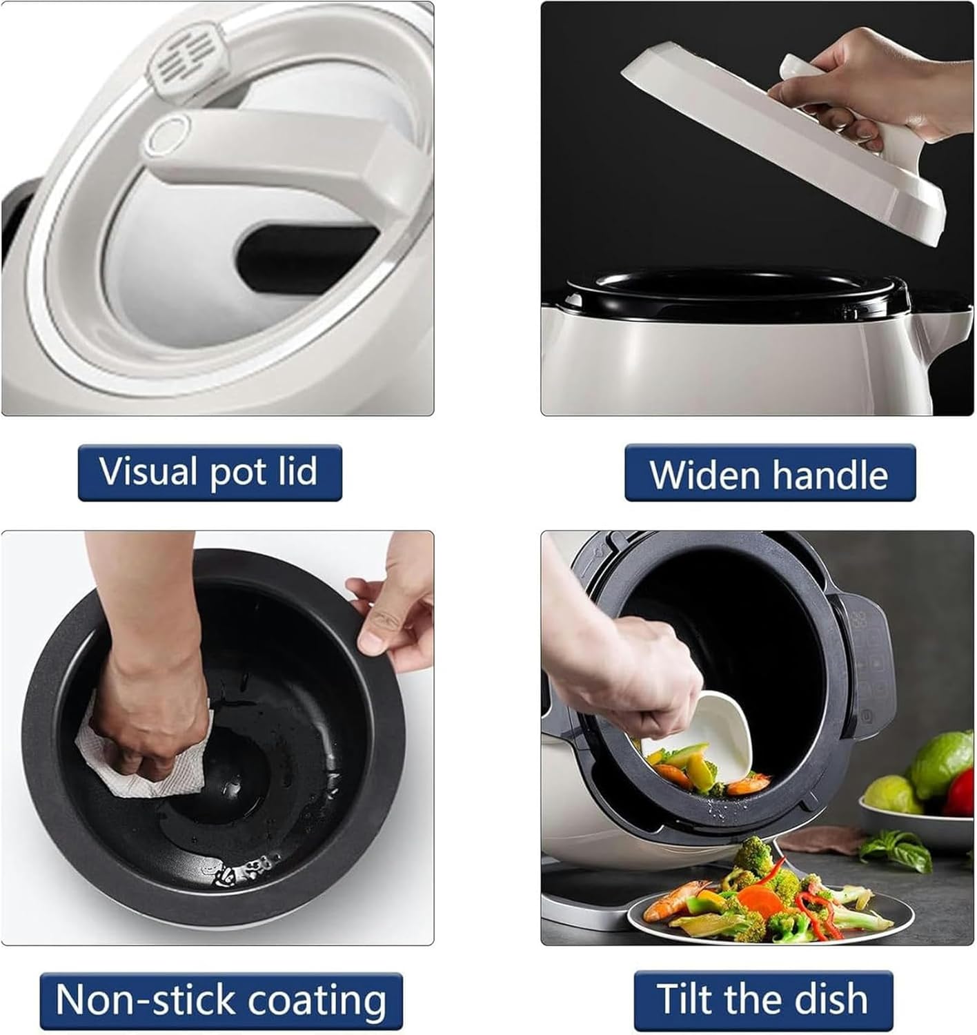 Commercial Food Processor, 6L Automatic Cooking Machine with 360° Rotating and 3D All-Round Heating, Adjustment 3 Gears Firepower and Pot Body, for Home Restaurant