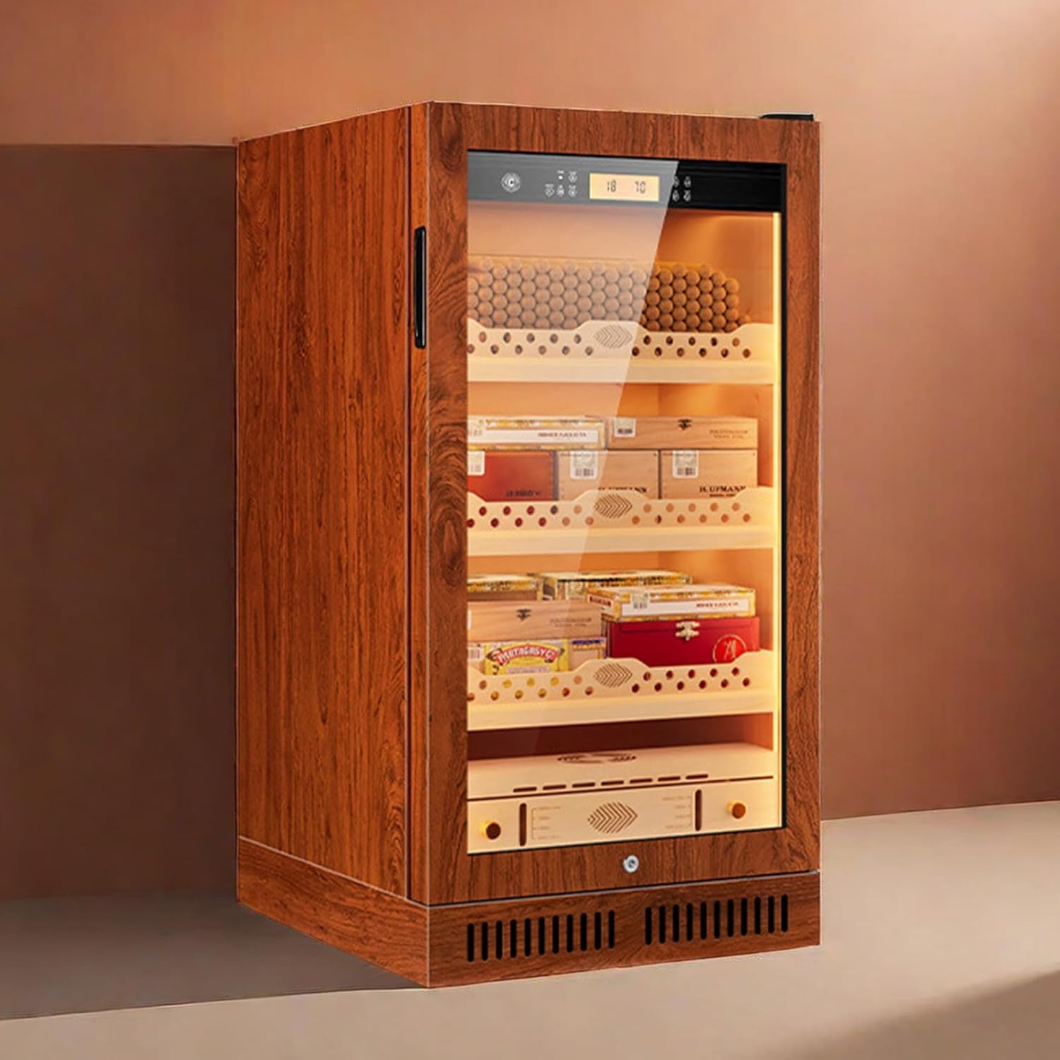 Electric Humidor, 600 Counts Cigar Humidor Cabinet with Heating and Cooling, Electric Cooling Cigar Fridge with Spanish Cedar Wood Shelves & Hygrometer, Gifts for Men