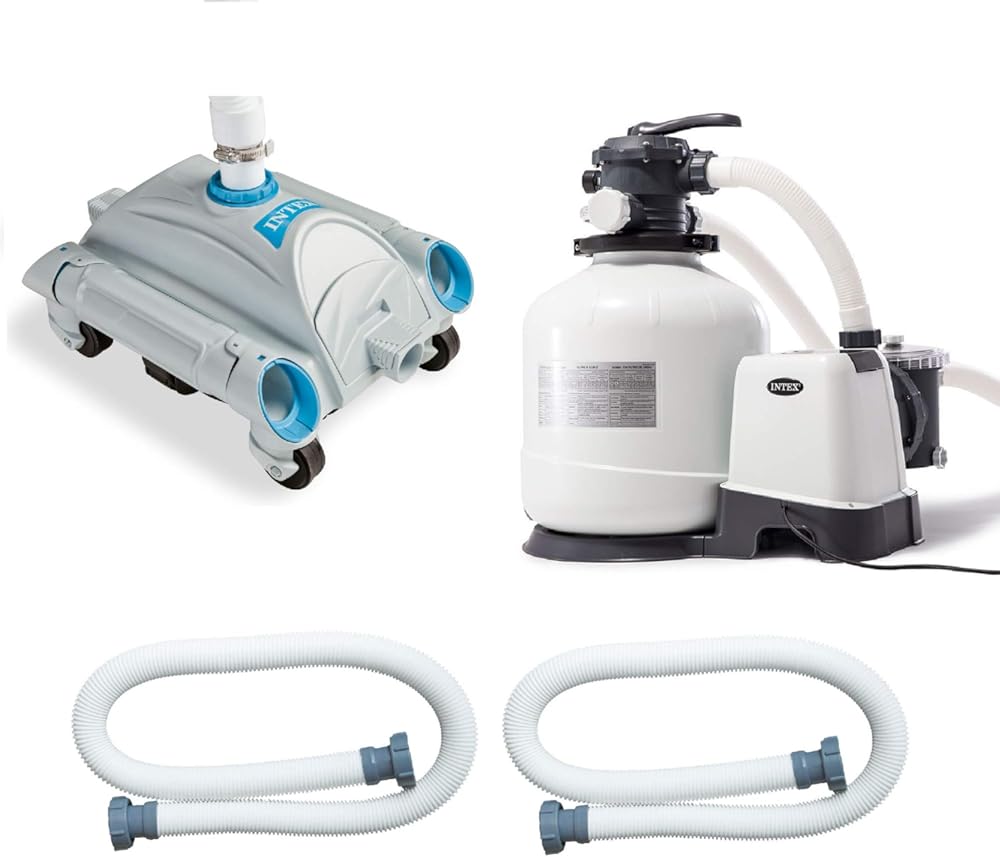 Intex Pool Sand Filter Pump w/ Automatic Timer & Side Vacuum & 1.5” Hose 2 Pack