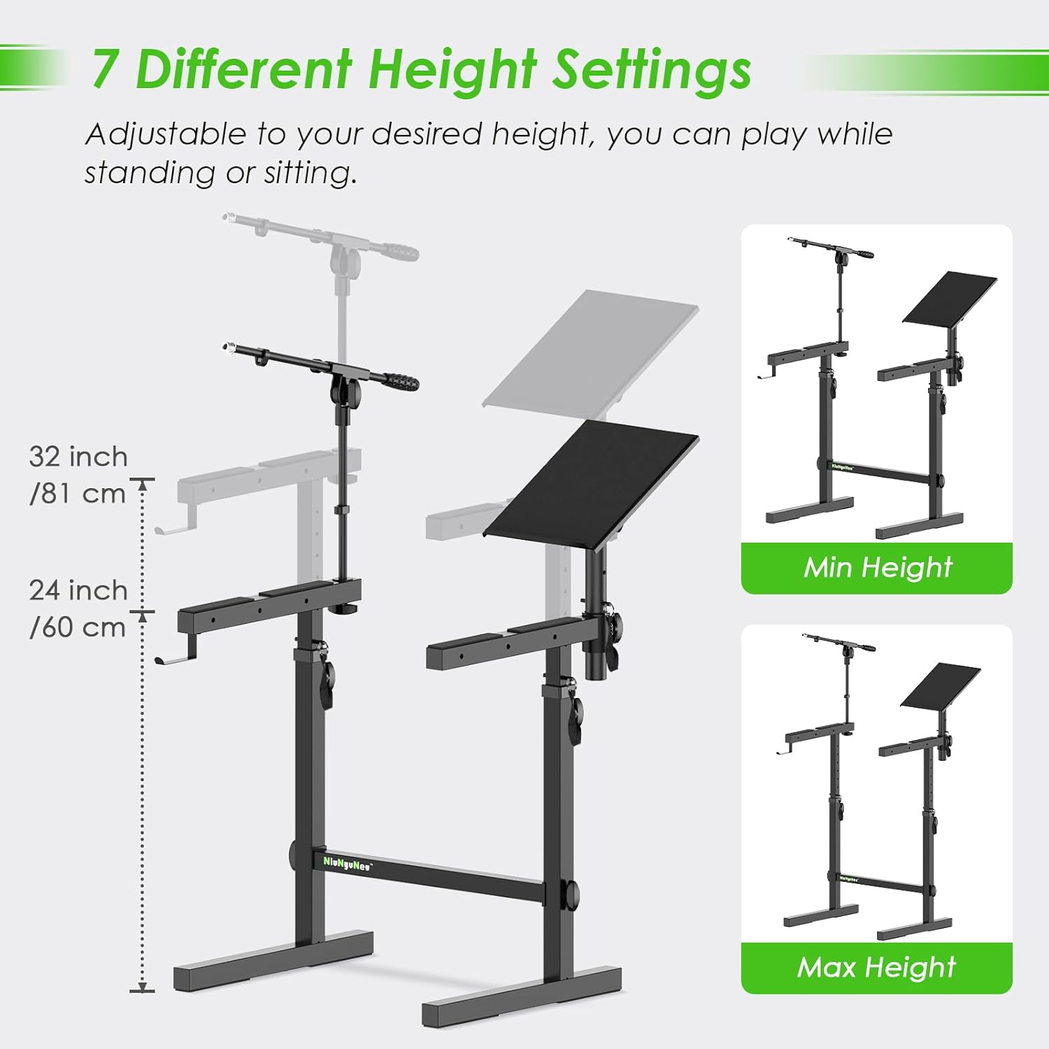 Multi-Functional Keyboard Stand Heavy Duty Piano Stand with Microphone Stand and Laptop Stand