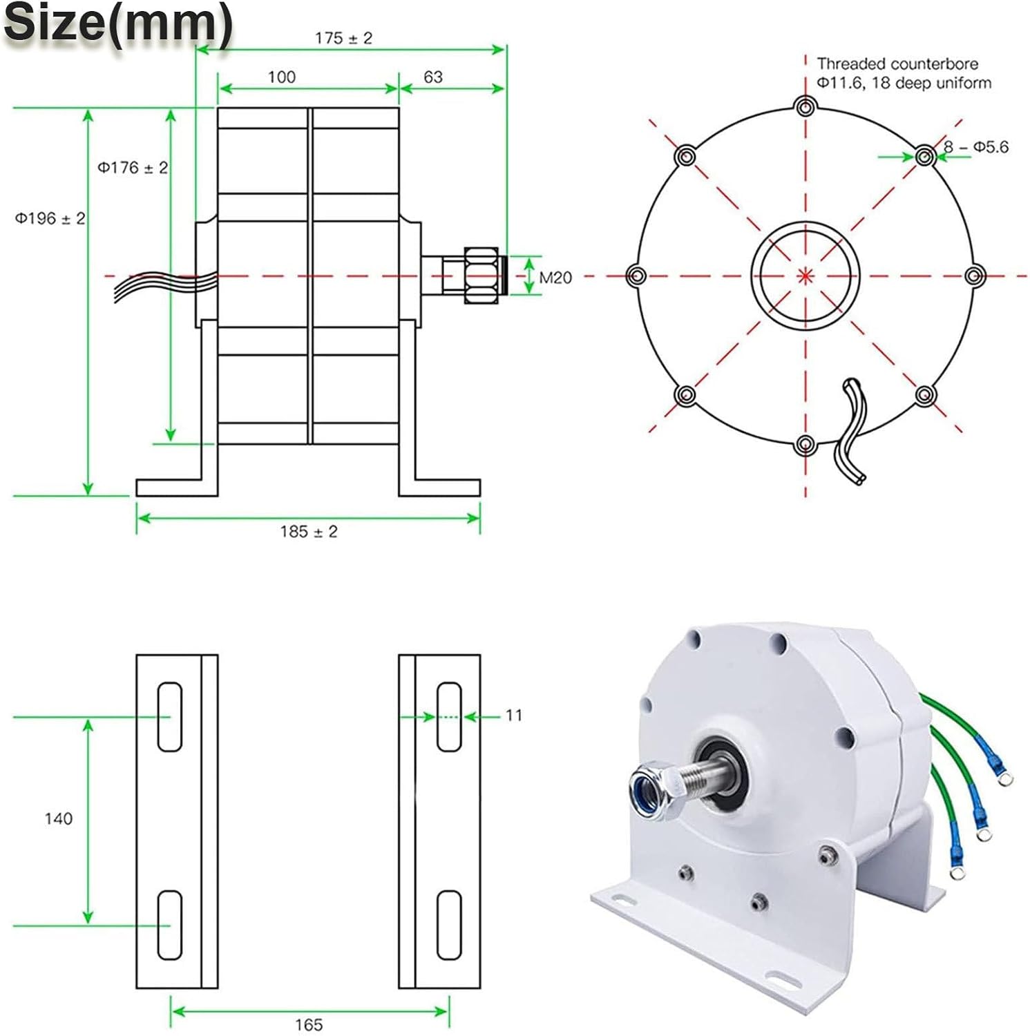 5000W Permanent Magnet Generator, Low RPM AC Gearless Alternator with Charge Controller12v 24V 48V 220V for Wind Water Turbine Diesel Engine 12V