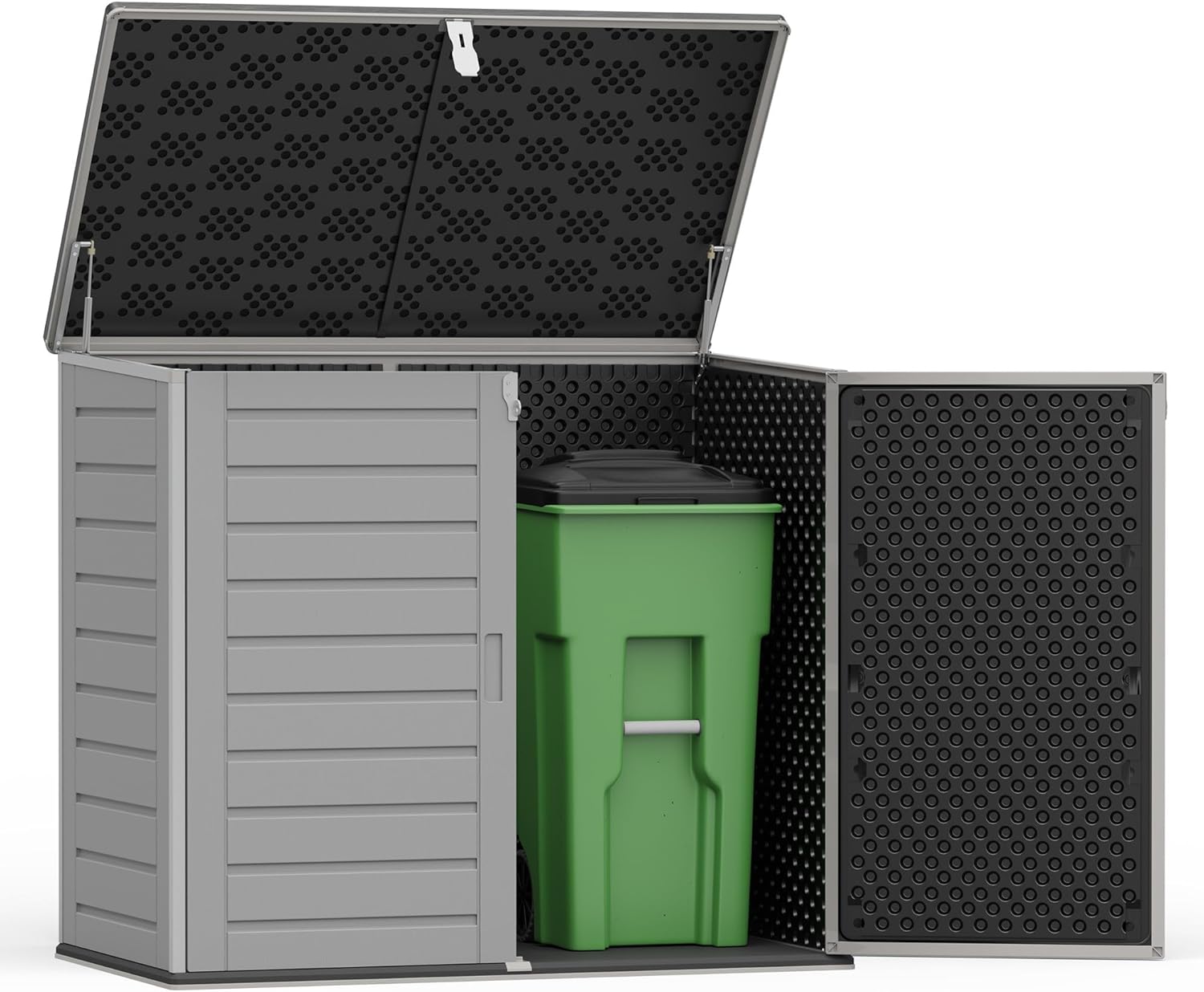 Uhomepro 4.6 Ft. X 4.1 Ft Outdoor Horizontal Storage Shed, Resin Storage Shed with Double Lockable Doors, Ideal for Garbage Can Storage and Garden Tools, Strong Water Resistance