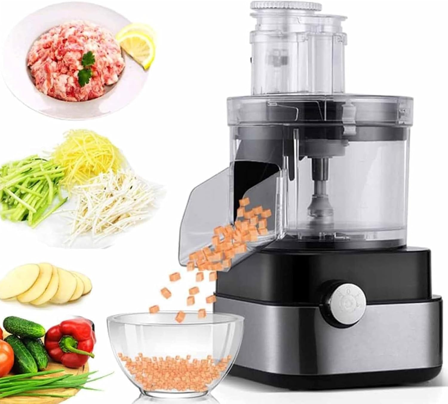 600w Commercial Vegetable Dicer Electric Fruit Dicing Machine Electric Carrot Potato Onion Granular Cube Cutting Shredder Food Processor, with 5 Grid Blades & 4 Blade Discs