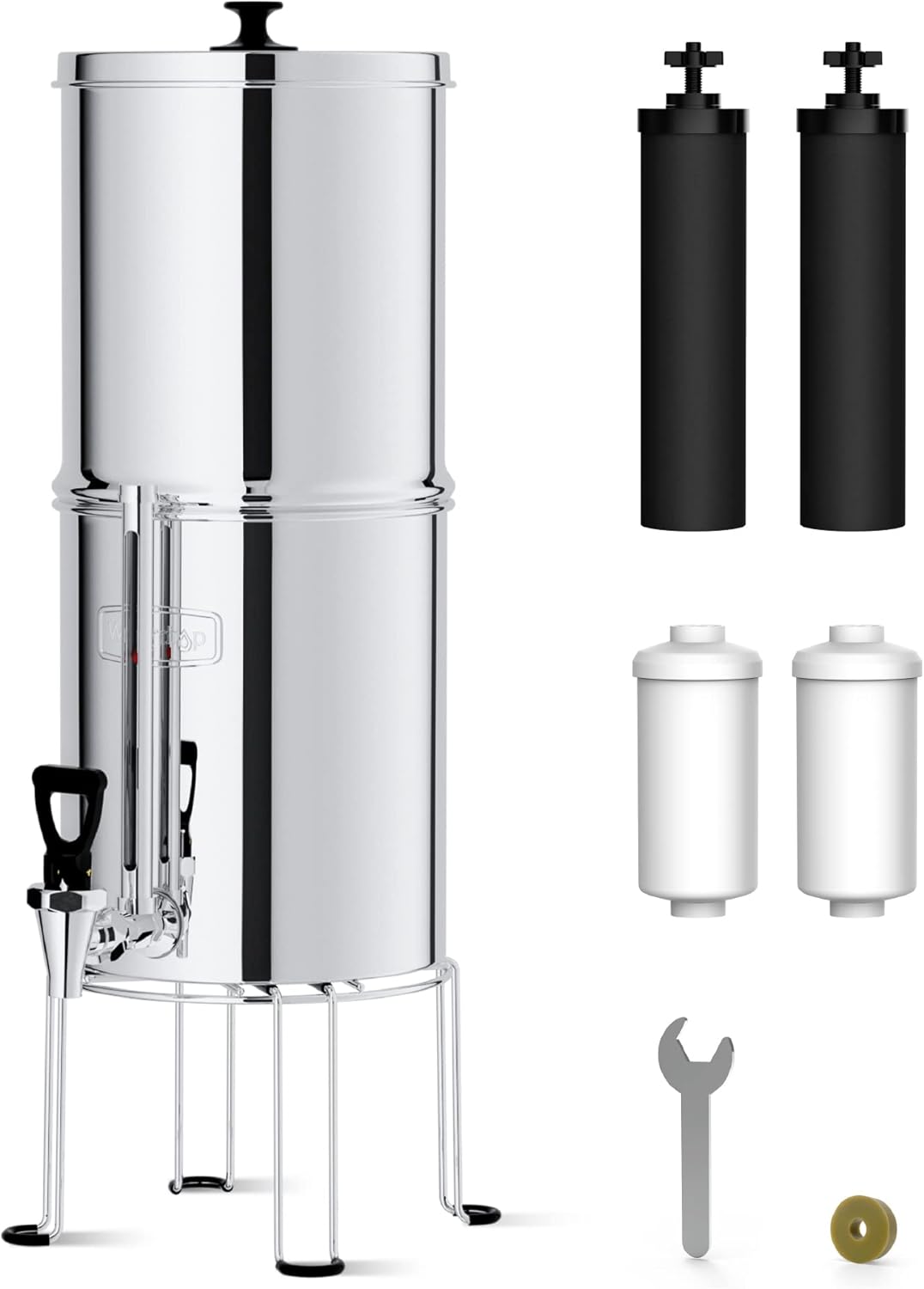 Waterdrop Gravity-fed Water Filter System, 2.25G Stainless-Steel System with 4 Filters, Metal Water Level Spigot and Stand, NSF/ANSI 42&372 Standard, Reduces Chlorine-King Tank for Emergencies