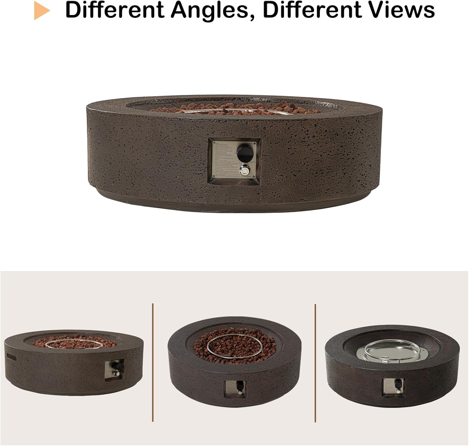 SUNBURY Outdoor Fire Pit Table Propane Gas Fire pits &Outdoor Fireplaces 40.5″ Inch Rounded Firepit Table with Tank Cover, 50,000 BTU Fire Table for Patio Set, Brown