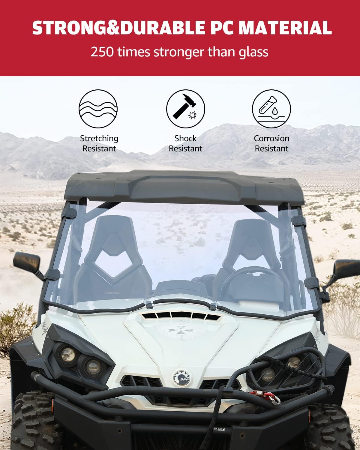 A & UTV PRO Front Full Windshield for 2011-2020 Can Am Commander 800/1000 / MAX Window Accessories, Clear Tough Windscreen, Hard Coated Polycarbonate Construction |250x Stronger Than Glass