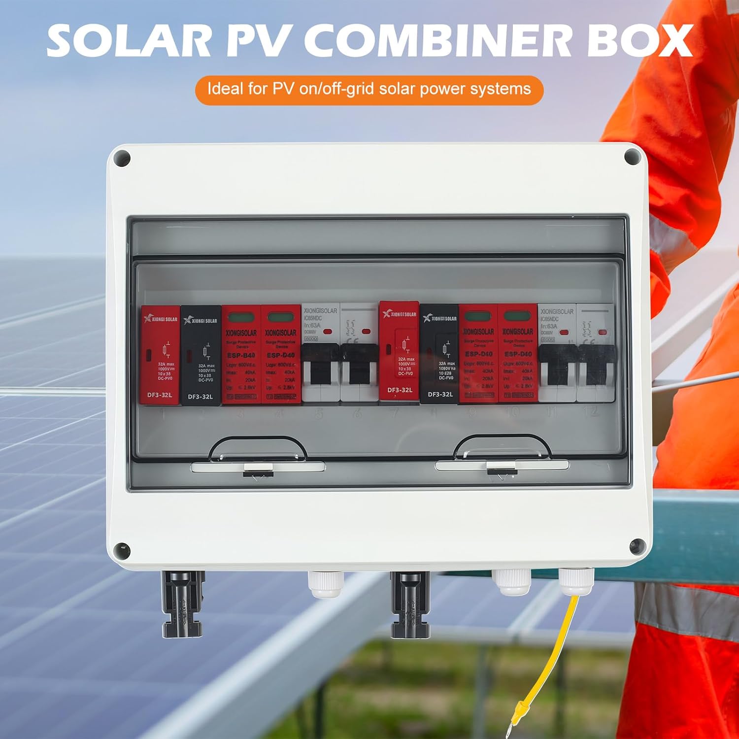 63A 600V DC PV Solar Disconnect Switch, IP66 Waterproof & Lightning Protection & Anti-UV Solar Circuit Isolator Combiner Box for Solar Panels