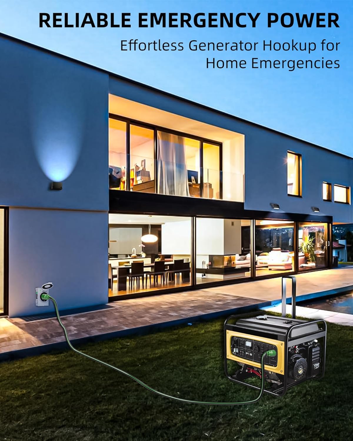 30 Amp 25FT Generator Cord and Power Inlet Box Kit, NEMA L14-30P to L14-30R, 4-Prong Generator Cord 10 AWG with Twist Lock Connector, Pre-Drilled 30 Amp Inlet Box, ETL Listed, Ready for Emergency Use